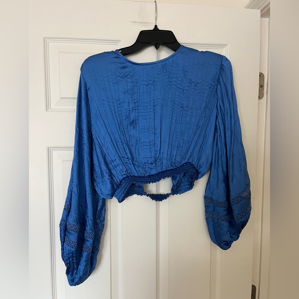 House of Harlow 1960 Blue Two Piece Set Open Back Crop Top & Flowy Pants Size S - Picture 6 of 11